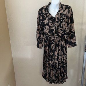 Vintage Lady Carol Of New York Black Tan Dress with Belt Belt No Size Tag MEDIUM